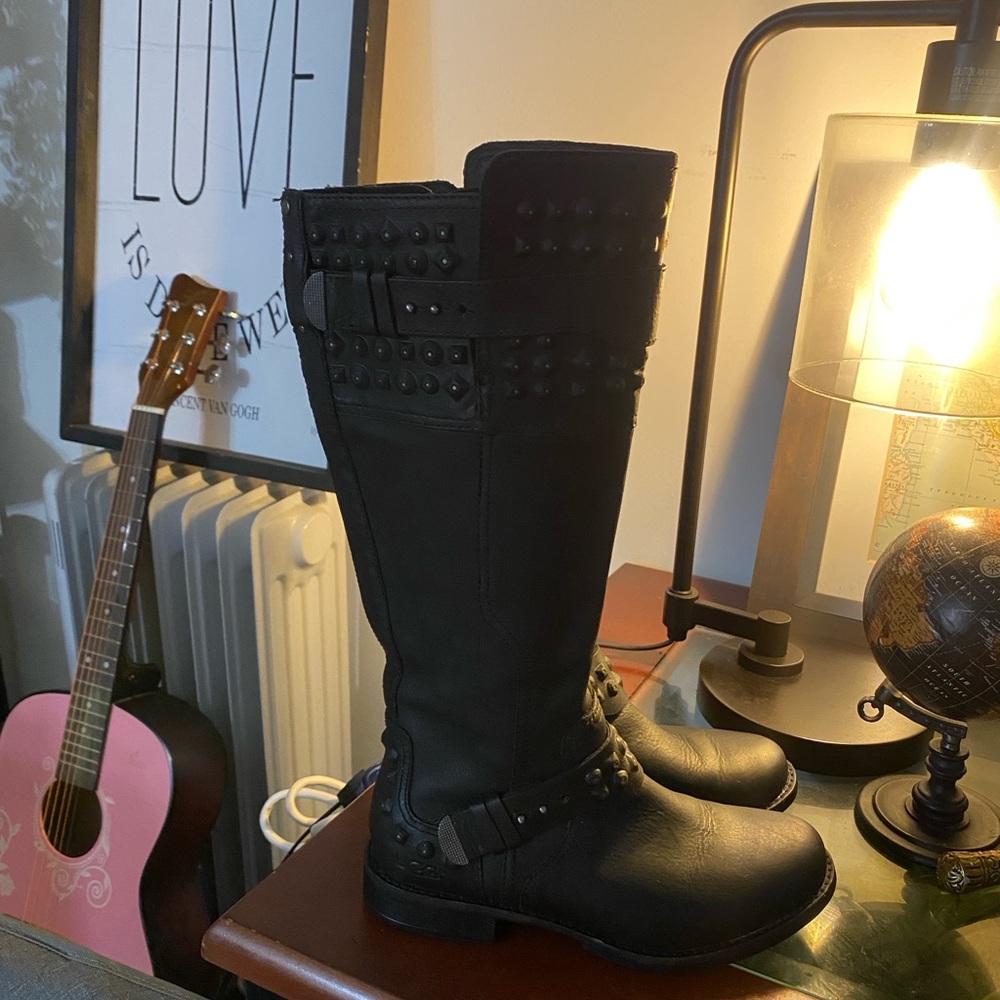 Black Studded Knee-High UGG Boots